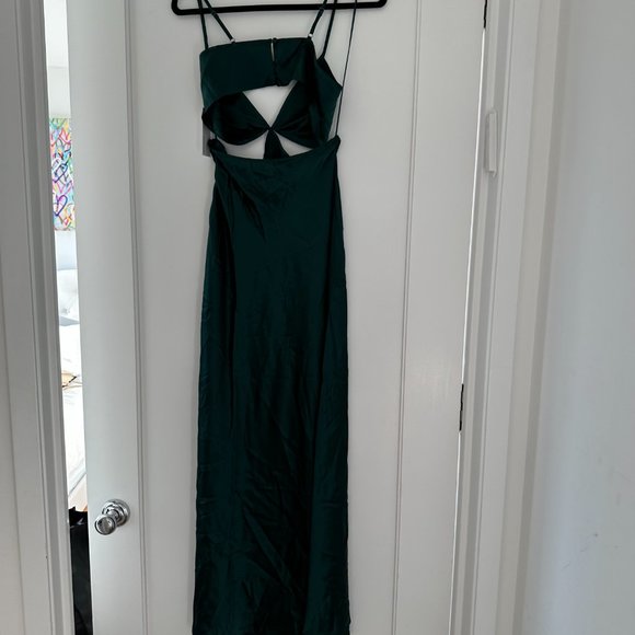 NWT Reformation Poppies Maxi Silk Dress Sz 0 Forest Green Deep V-neck Cut-out - Picture 11 of 12